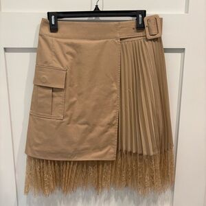Self-Portrait Asymmetrical Pleated Lace-Trim Wrap Skirt